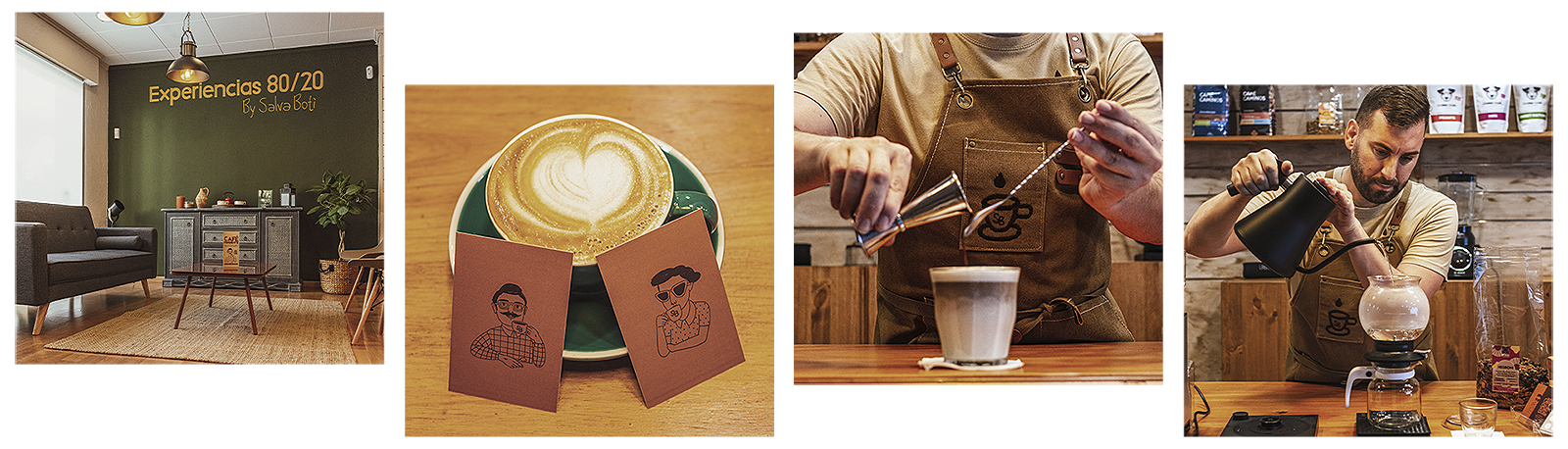 Proceso de elaboración de café en 80/20 Café, mostrando varias etapas